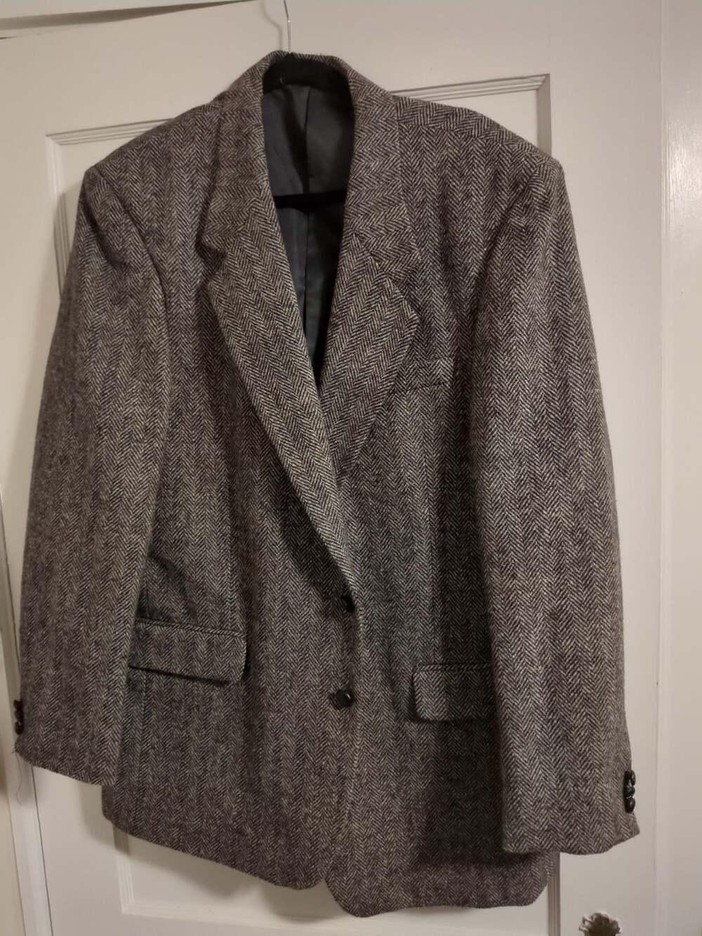 Members Only Mens 44L Brown Herringbone Shetland Wool Blazer Sport Coat